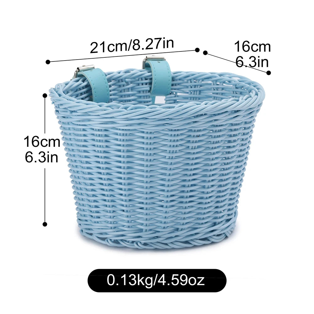 Rattan Bike Basket Front Handlebar Waterproof Handwoven Vintage Bicycle Basket for Kids and Adults
