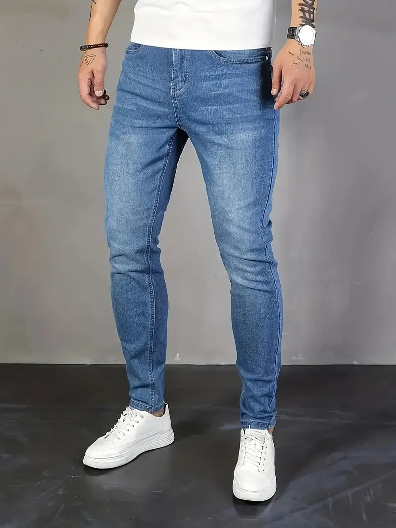 Men'S Casual Skinny Fit Jeans, Men'S Versatile Street Style Denim Pants For All Seasons