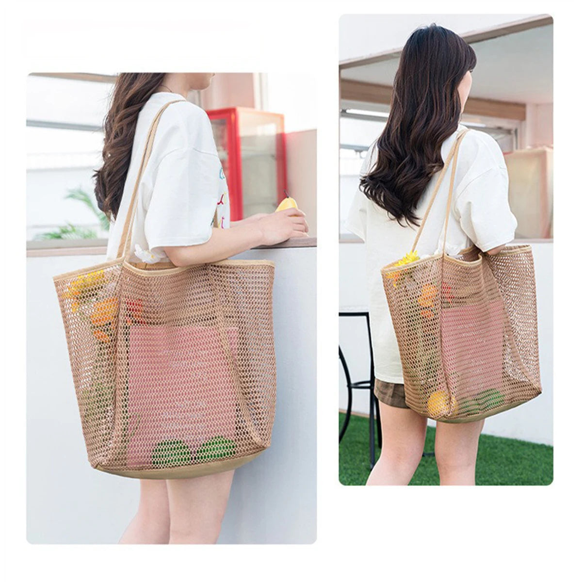 Mesh Beach Tote Womens Shoulder Handbag,Women's Portable Washing and Swimming Clothing Storage Bag