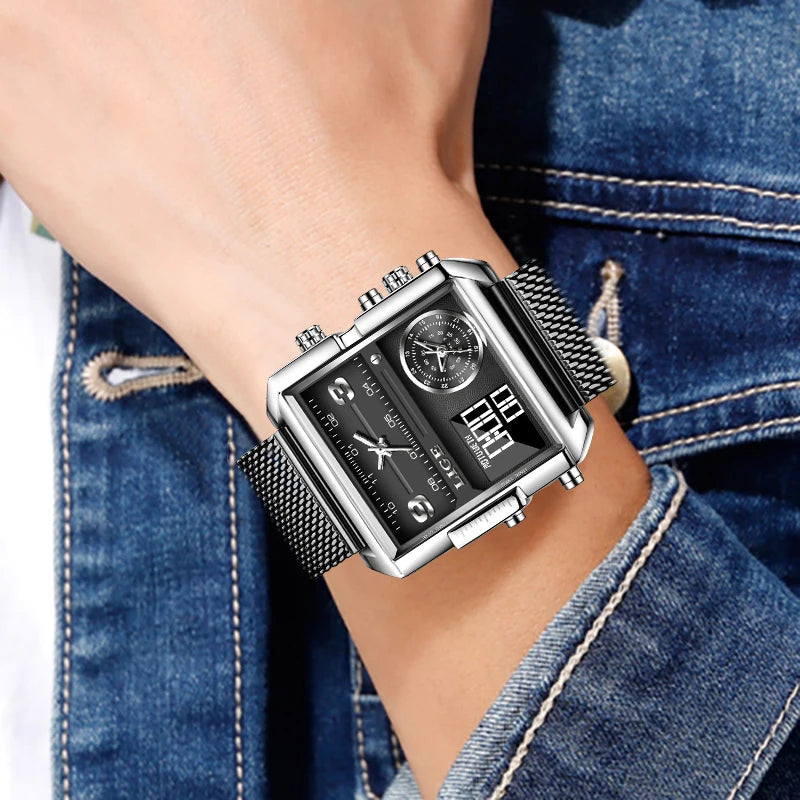 LIGE Fashion Man Wristwatch Waterproof Luminous Date Week Men Watch Digital Multifunction Luxury Quartz Men's Watches Reloj
