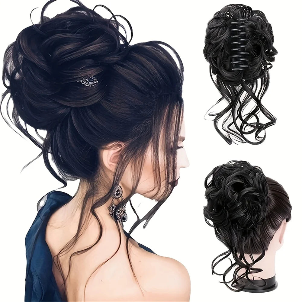Synthetic Heat Resistant Fiber Curly Wavy Hair Messy Bun Chignon Claw Clip About 10 Inch For Women And Girls Daily Party Wedding