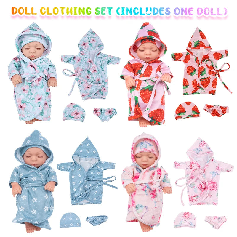 Mini 12Inch/30CM Baby Doll+4pec Clothes Set Cute Soft Robe Pajamas Washable Lifelike Simulation Cuddle Reborn Doll Girl Toy Gift