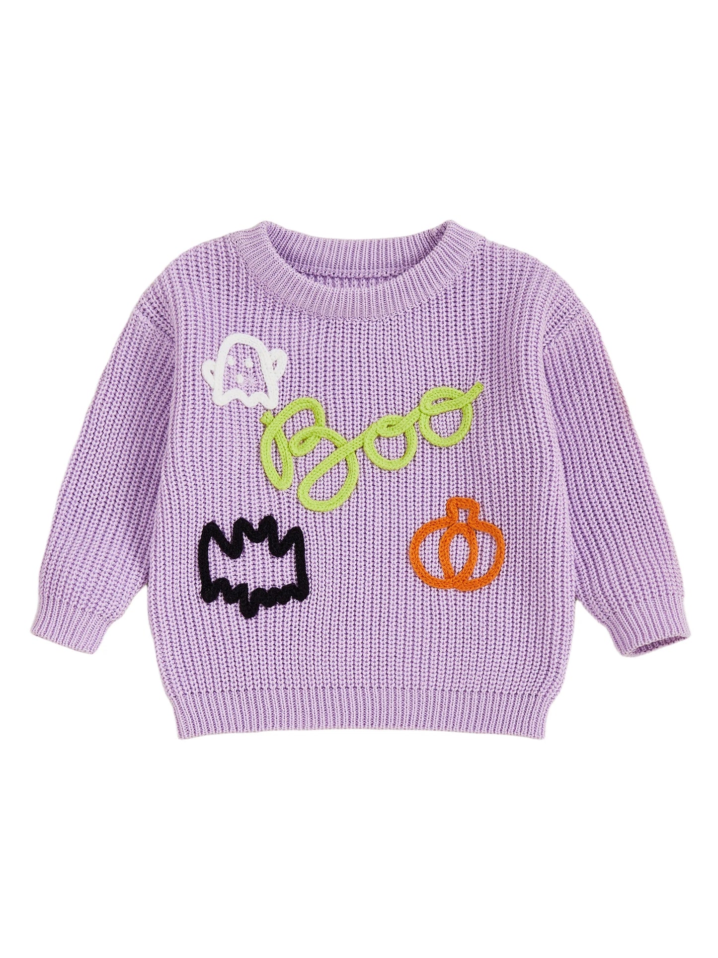 Women s Halloween Knit Sweater with Long Sleeves and O Neckline Featuring Spooky Ghost and Pumpkin Embroidery Detail on