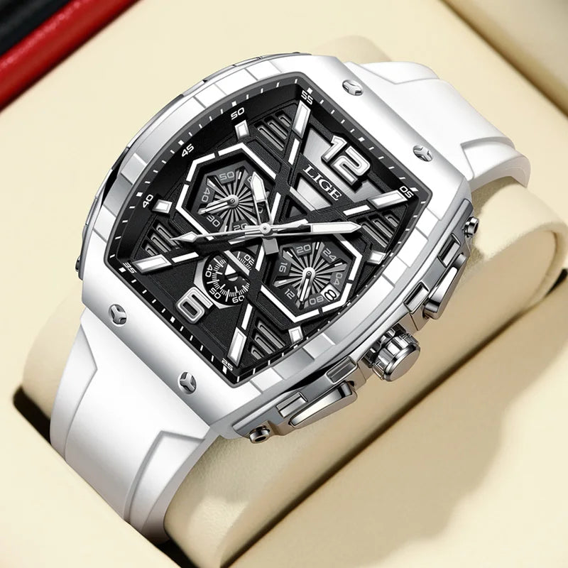 Reloj Hombre LIGE Men Watch Luxury Waterproof Quartz Wristwatch Raise Wrist Luminous Date Sports Silicone Clock Man Watches+Box