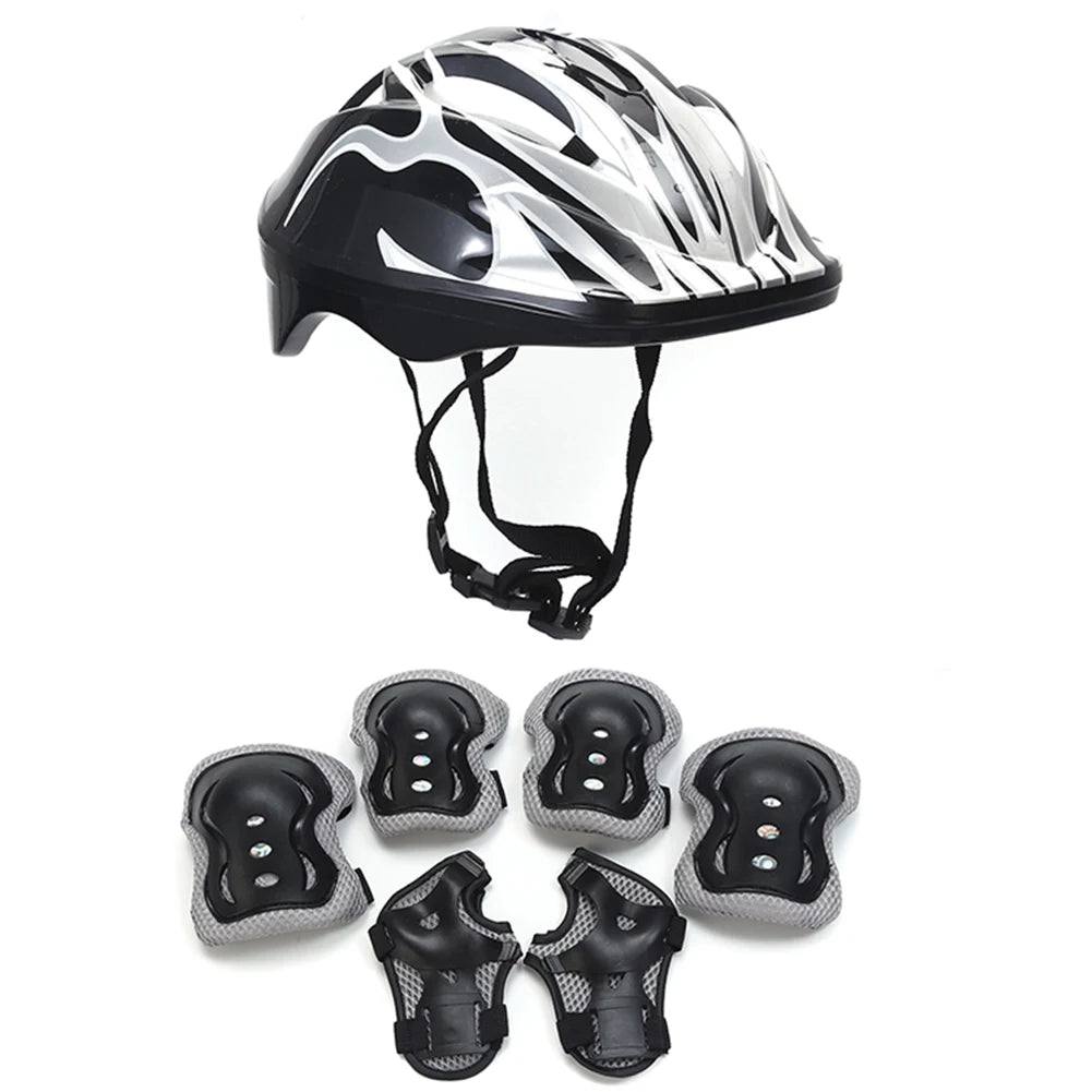 7Pcs Kids Helmet Knee Elbow Pad Sets Protective Gear Set Wrist Pad Kid Bicycle Cycling Safety Helmet Set Sport Protective Supply