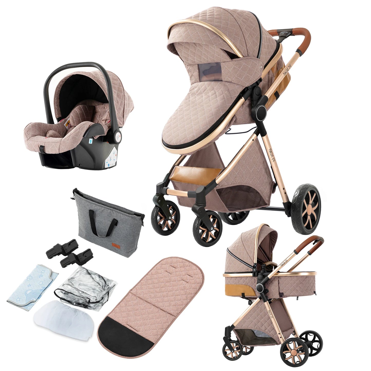 Lightweight Stroller Baby Carriage 3 in 1 Baby Stroller Pushchair Foldable Stroller Convertible Stroller with Breathable Seat