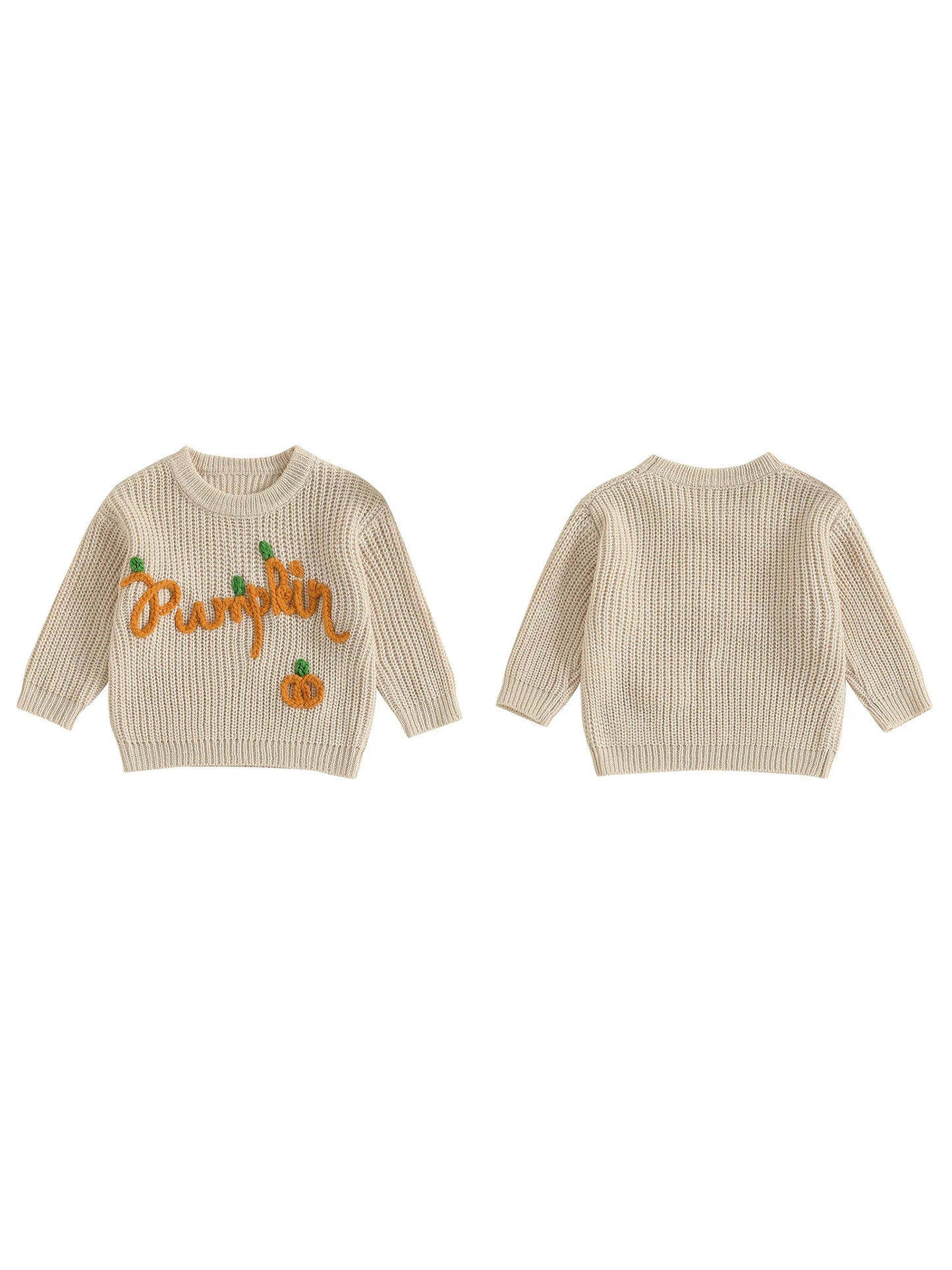Toddler Halloween Sweater with Ghost Embroidery and Ribbed Crew Neck - Cozy Knit Pullover for Little Ones