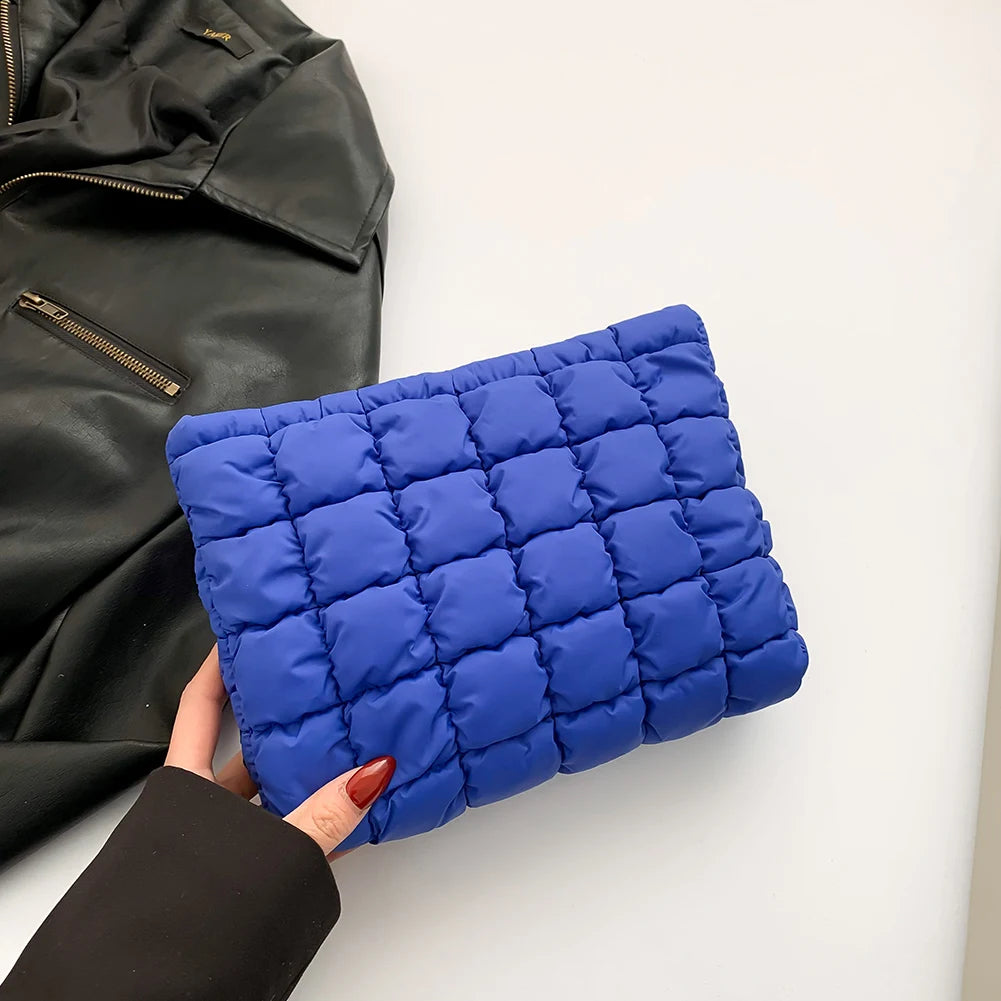 Quilted Cosmetic Bag Puffy Travel Makeup Pouch with Zipper Makeup Organizer Storage Bag Solid Color for Women and Girls