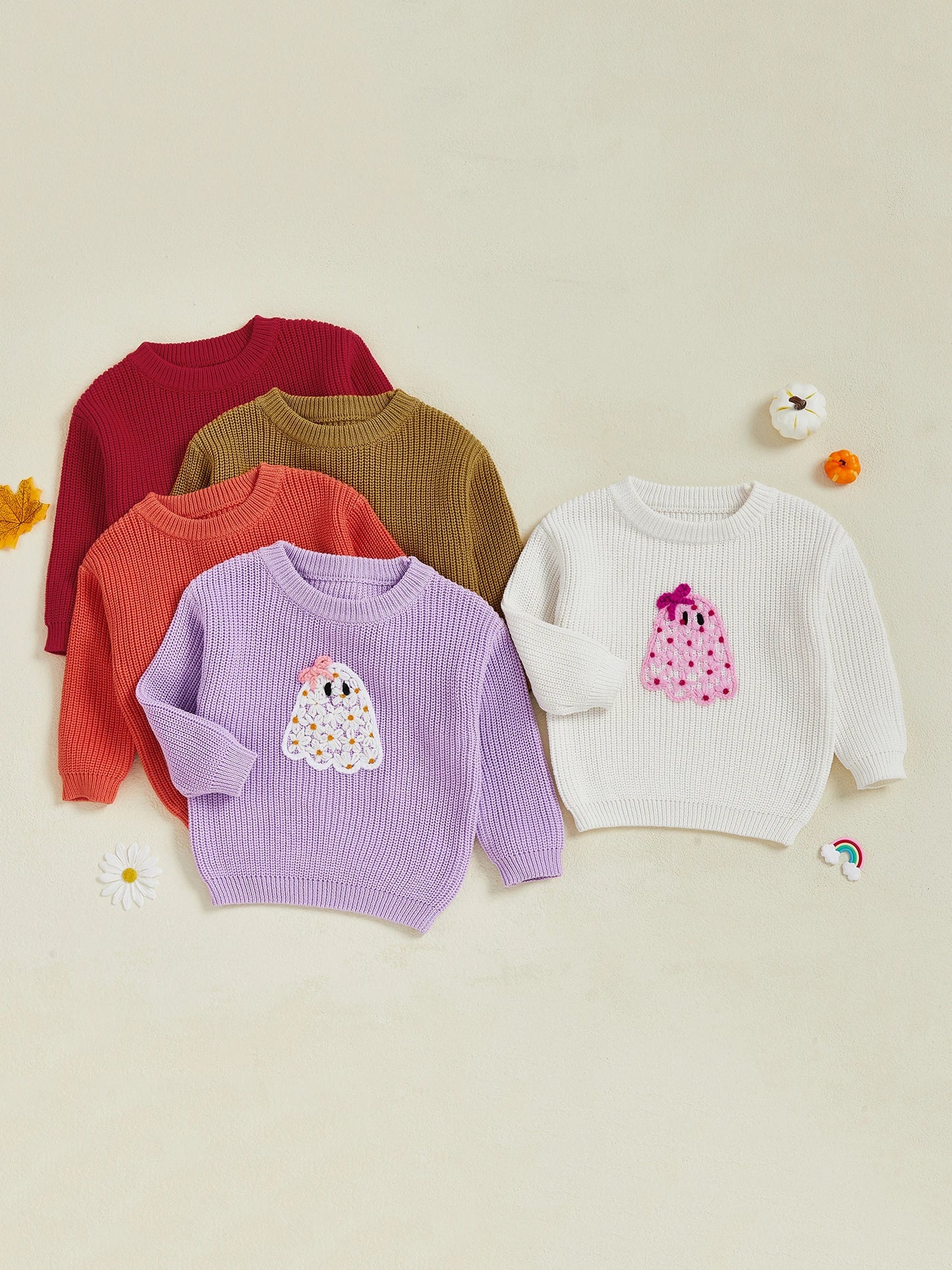 Adorable Infant Halloween Jumper with Spooky Pumpkin Patch Embroidery and Cozy Knit Design for Little Girls