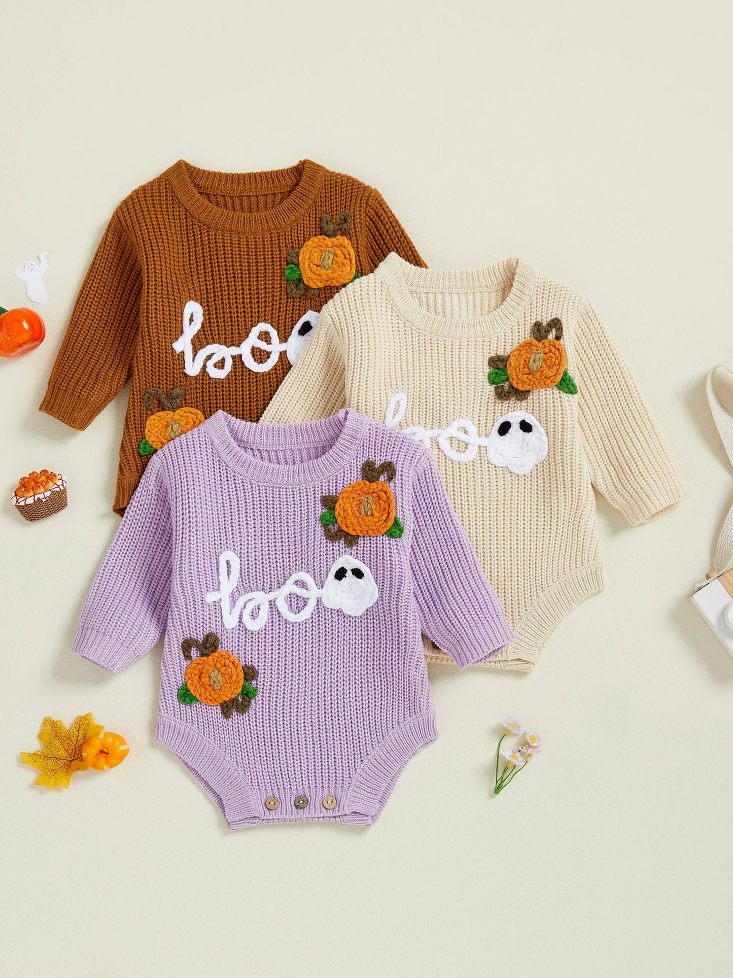 Infant Toddler Halloween Costume Jumpsuit with Spooky Bat Print Long Sleeve Knit Bodysuit Newborn Fall Playsuit for Boys Girls
