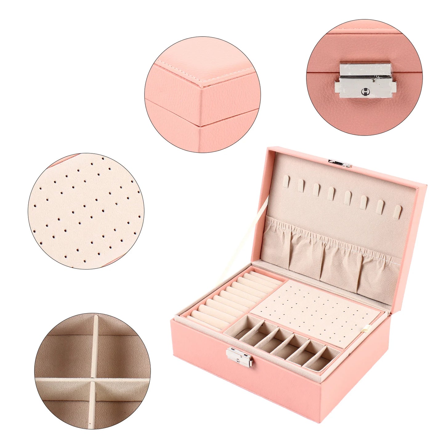 Jewelry Box for Necklaces Rings Earrings, Double Layers Storage Velvet Cosmetics Holder for Women, Pink