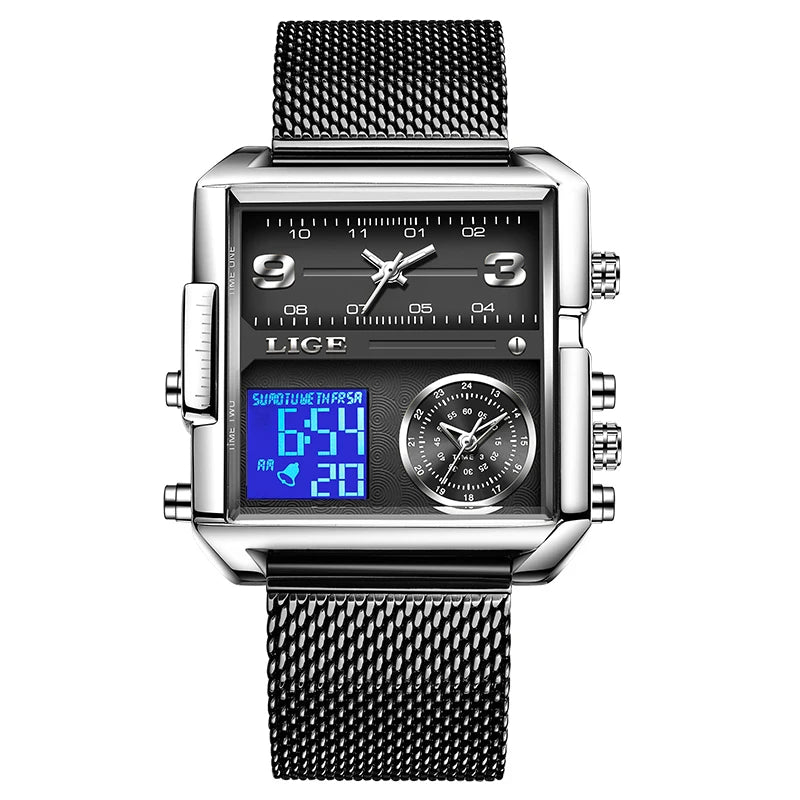 LIGE Fashion Man Wristwatch Waterproof Luminous Date Week Men Watch Digital Multifunction Luxury Quartz Men's Watches Reloj