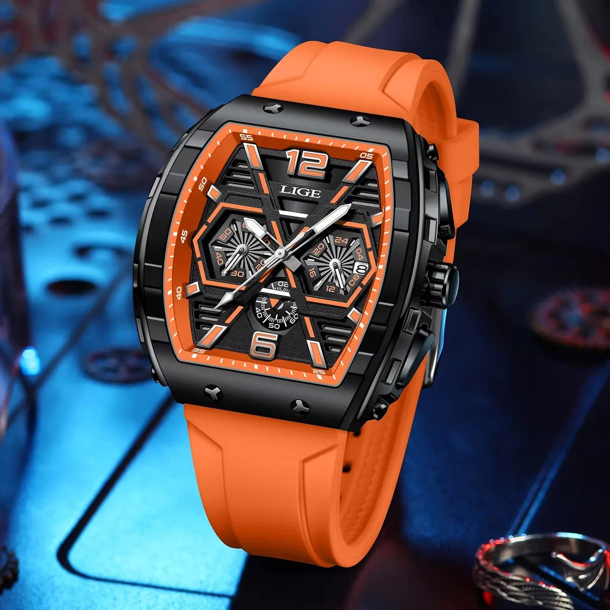 Reloj Hombre LIGE Men Watch Luxury Waterproof Quartz Wristwatch Raise Wrist Luminous Date Sports Silicone Clock Man Watches+Box