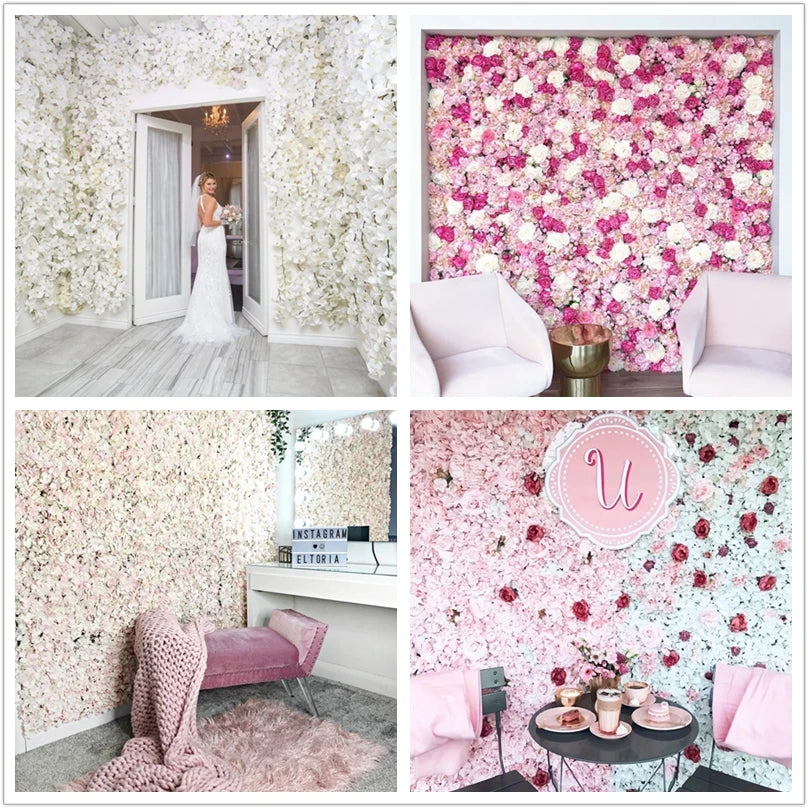 Silk Rose Backdrop Flowers Wall Wedding Decoration customized Artificial Flower Wall Panel for Home Decor Backdrops Baby Shower