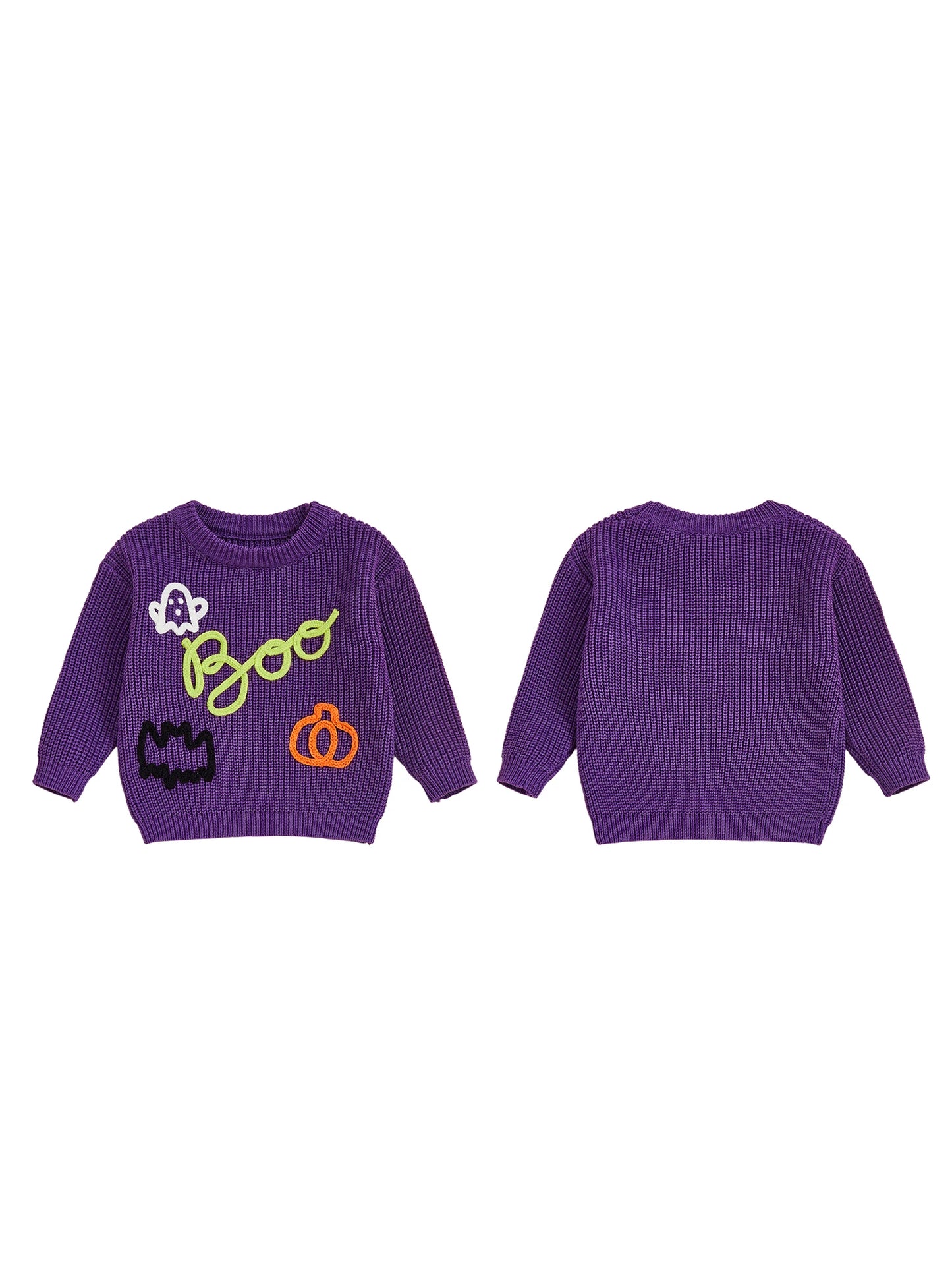 Women s Halloween Knit Sweater with Long Sleeves and O Neckline Featuring Spooky Ghost and Pumpkin Embroidery Detail on