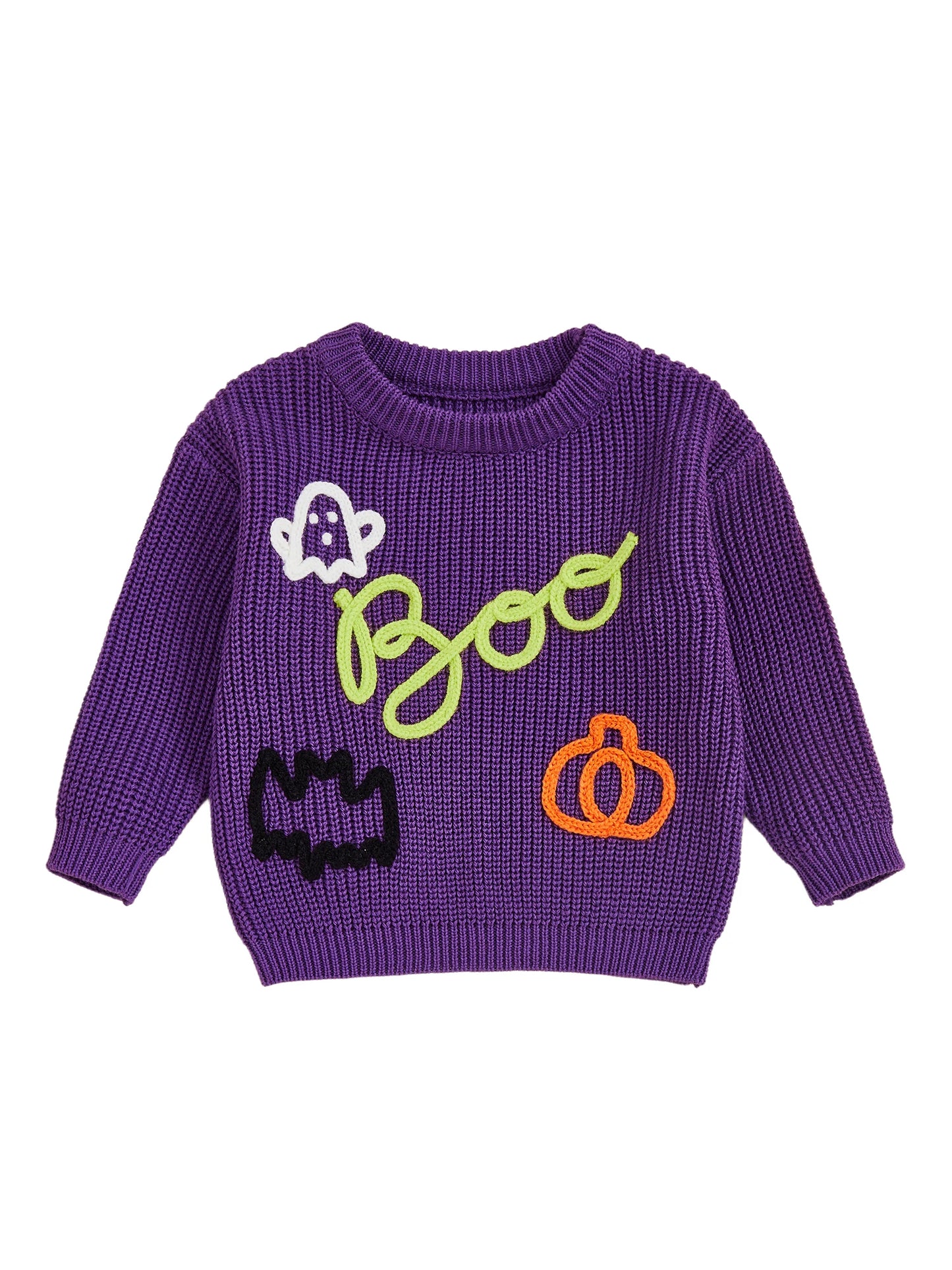 Women s Halloween Knit Sweater with Long Sleeves and O Neckline Featuring Spooky Ghost and Pumpkin Embroidery Detail on