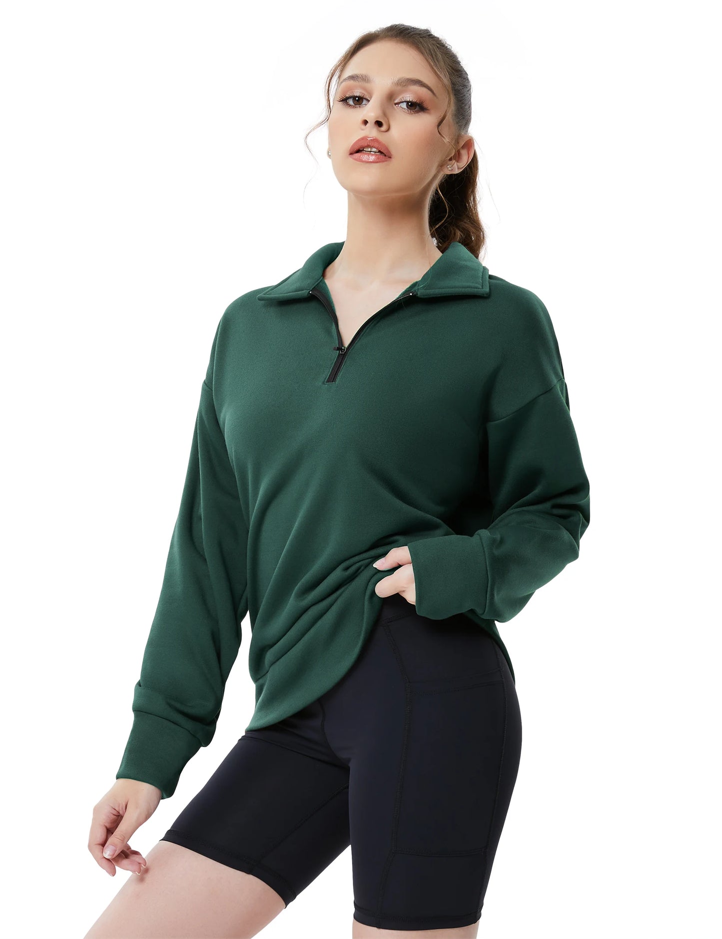 Half Zip Pullover Long Sleeve Women Pullover Sweatshirt Sport Hiking Clothes Fashion M