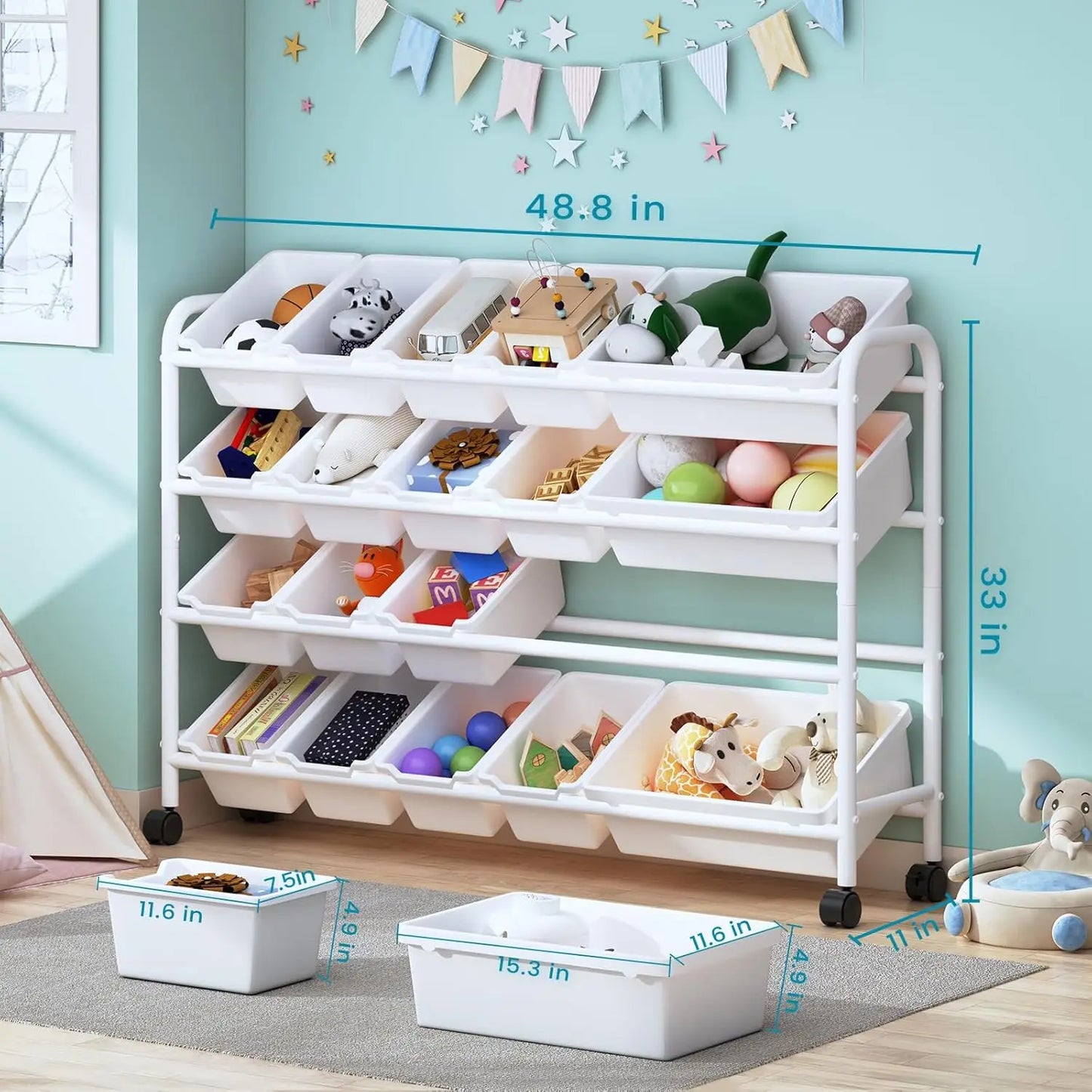 Kids Toy Storage Organizer with 20 Plastic Bins, 4-Tier Metal Toy Storage Rack, Extra Large Toy Organizer and Storage Bins for K