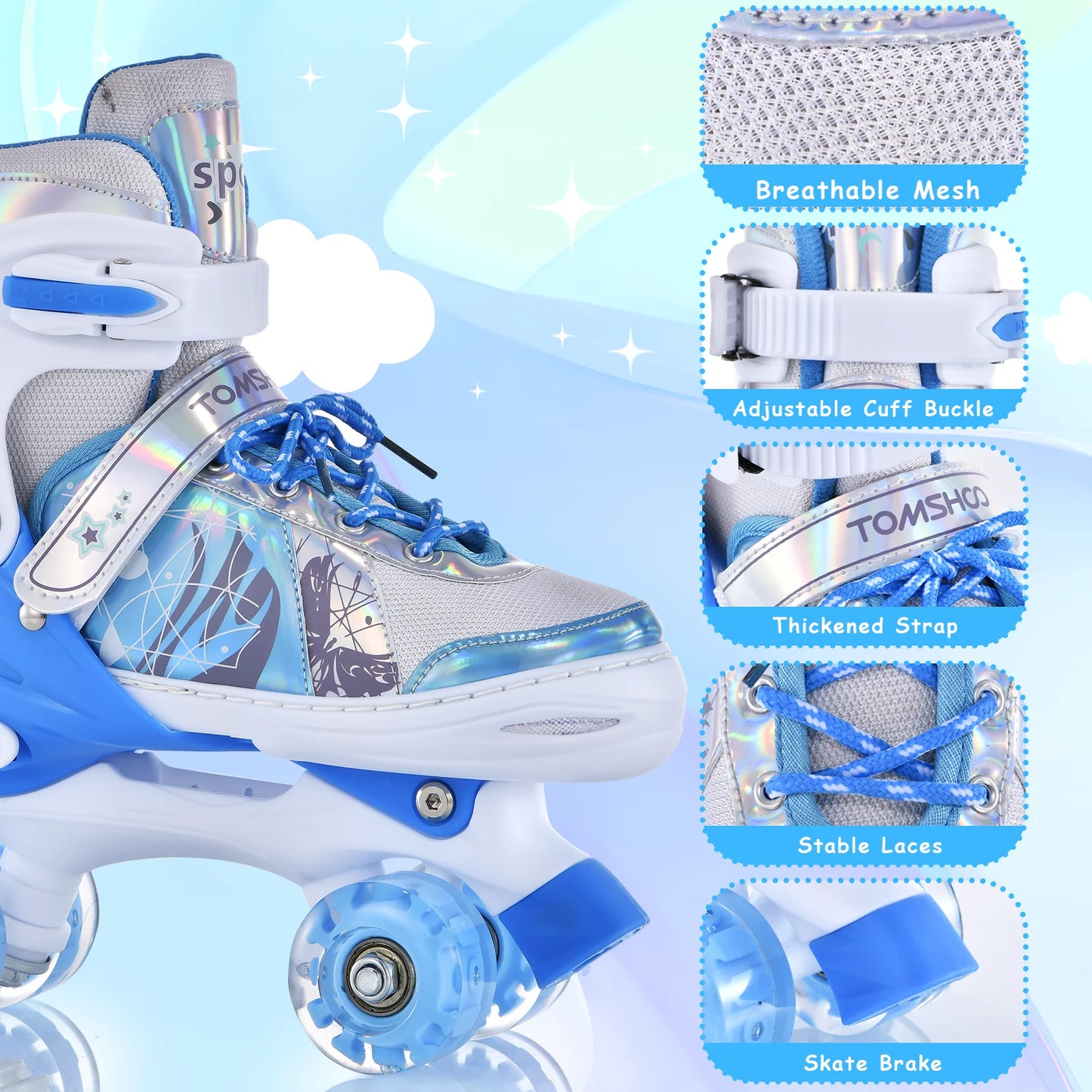 Roller Skates for Girls Boys for Kids 4 Size for Children of Different Ages Adjustable Light Up LED Luminous Wheels