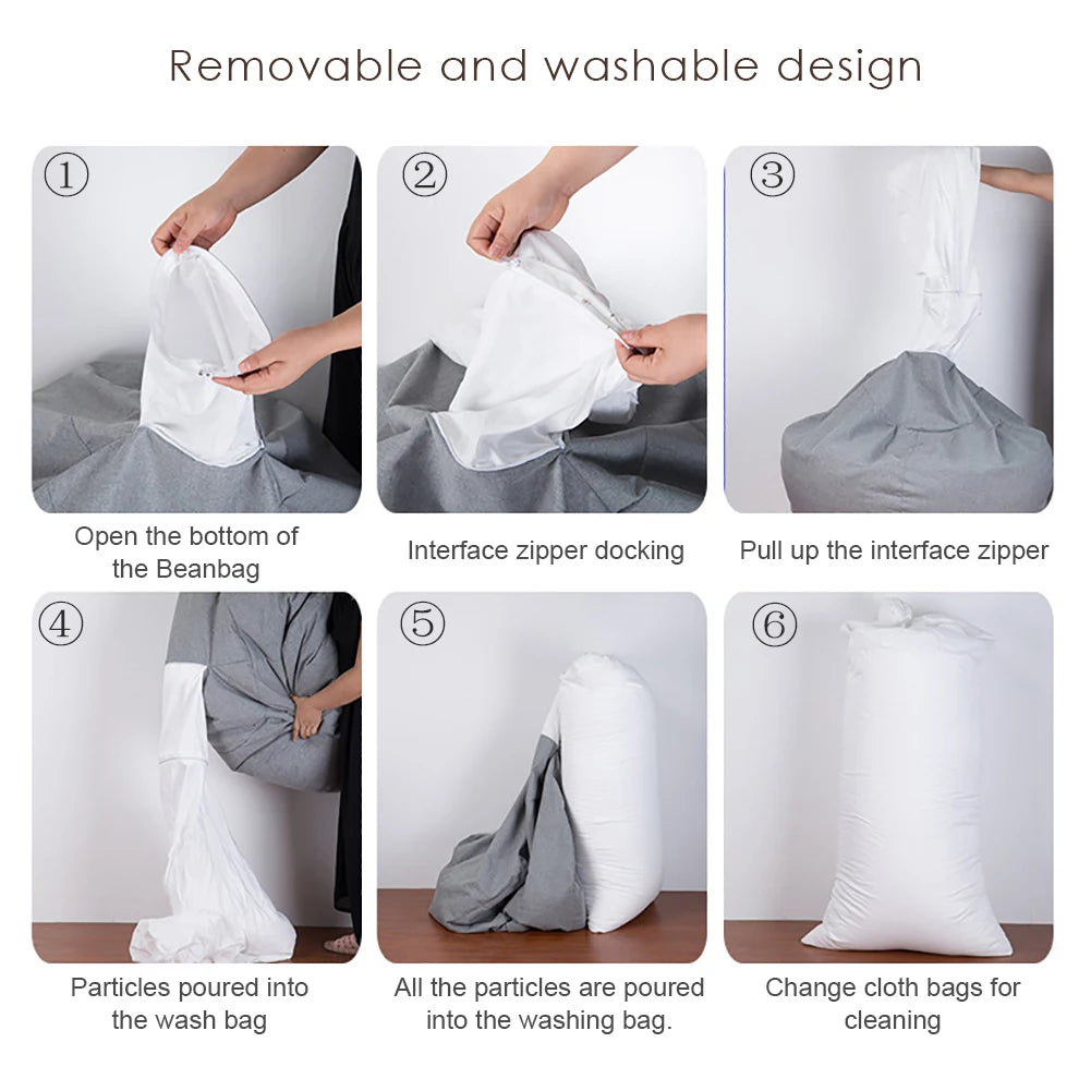 Adults Children Bean Bag Cover Large Lazy Sofa Chair Cover without Filler Cotton Linen Beanbag Chair Seat S Size