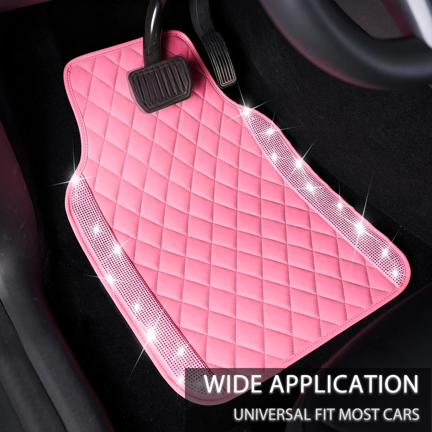 Bling PU Leather Car Mats Shining Diamond Floor Mats Crystal Rhinestone SparklyGlitter Carpet Anti-Slip Waterproof Pad Universal
