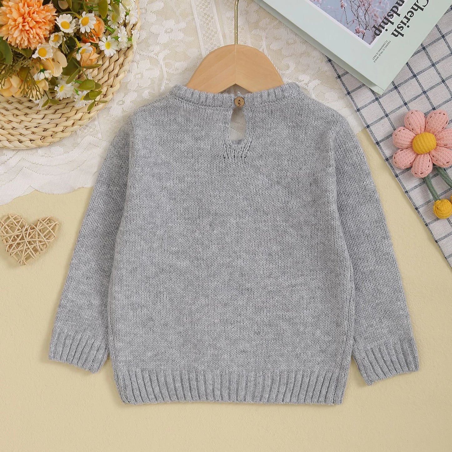Adorable Baby Girls Long Sleeve Sweater with Playful Bunny Design Cozy Toddler Pullover Knitwear for Cold Weather Outfits