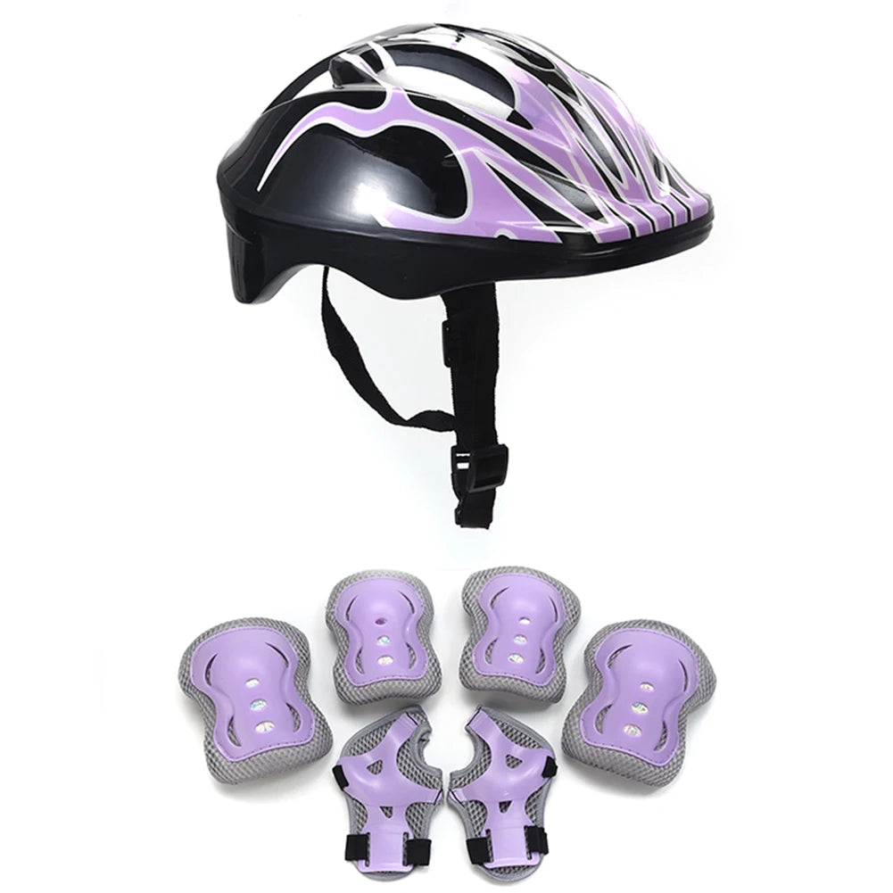 7Pcs Kids Helmet Knee Elbow Pad Sets Protective Gear Set Wrist Pad Kid Bicycle Cycling Safety Helmet Set Sport Protective Supply