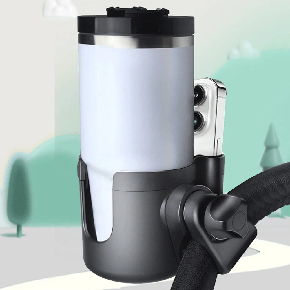 2 in 1 Stroller Cup Holder with Phone Holder Childrens Stroller Bottle Holders 360° Rotatable Cup Phone Holder Pram Accessories
