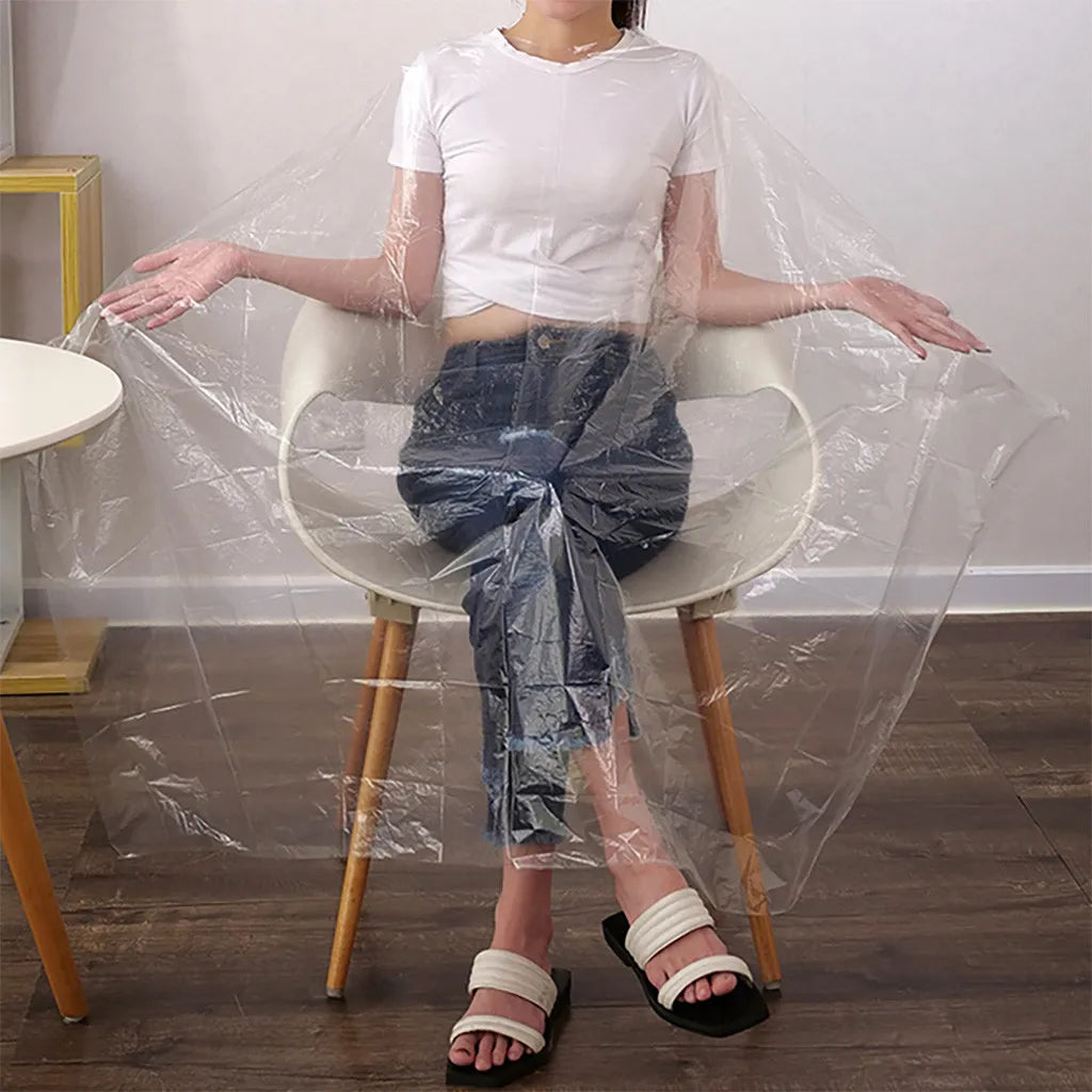 100PCS Disposable Hairdressing Cape Haircutting Hairstyling Transparent Barber Cloak Hair Dyeing Shawl