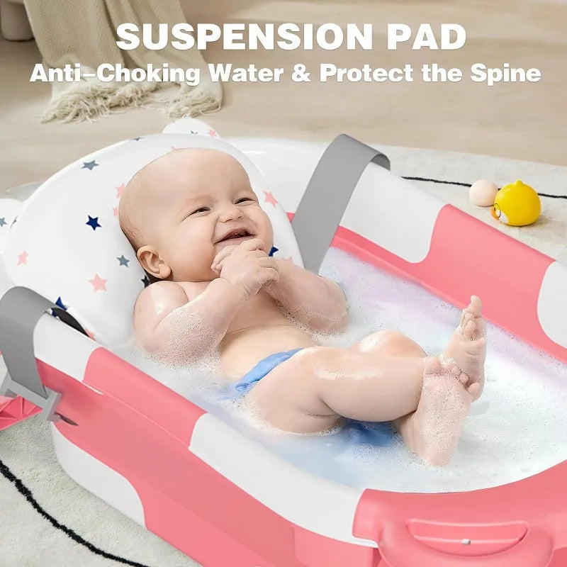 Collapsible Baby Bathtub for Newborn with Thermometer & 1 Hooded Towel & 1 Soft Floating Cushion,Portable Travel Bathtu