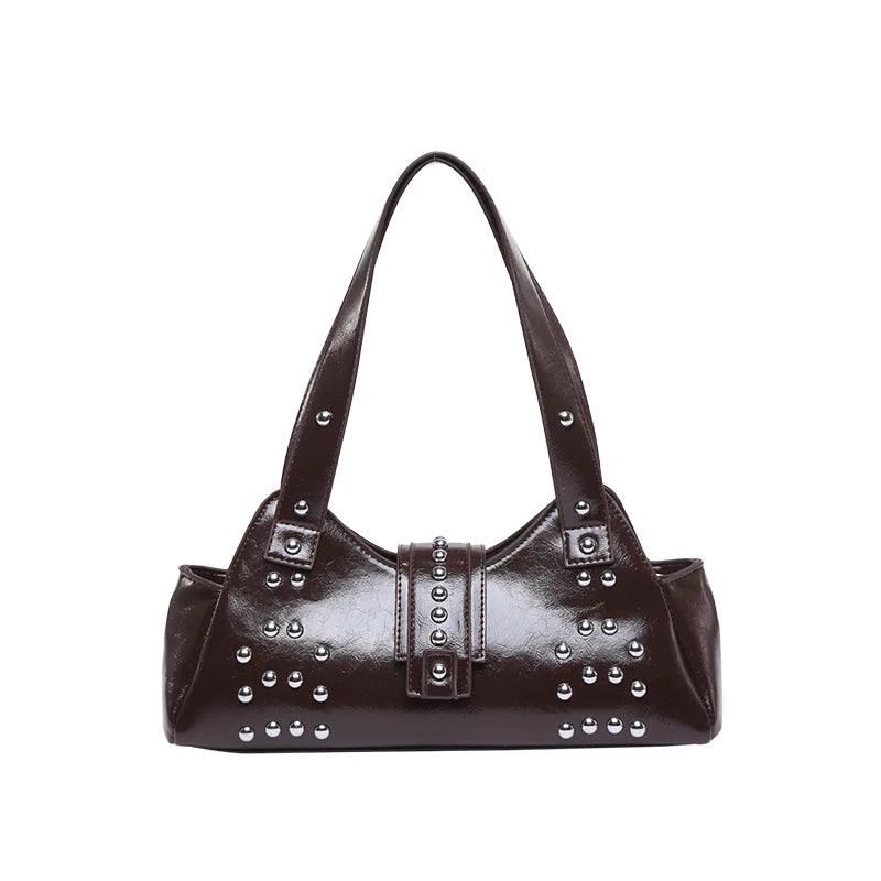 Shoulder Bag for Women Rivet Punk Underarm Bag PU Leather Studded Clutch Purse Trendy Hobo Purse for Work Travel Shopping