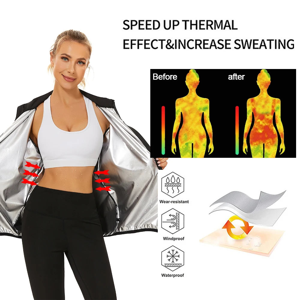 SEXYWG Sauna Jacket Women Gym Weight Loss Top Fitness Hot Sweat Jackets Thermal Slimming Sportwear Workout Training Body Shaper