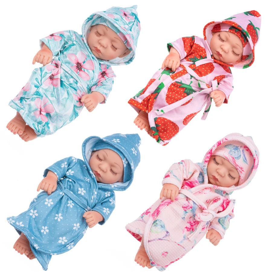 Mini 12Inch/30CM Baby Doll+4pec Clothes Set Cute Soft Robe Pajamas Washable Lifelike Simulation Cuddle Reborn Doll Girl Toy Gift