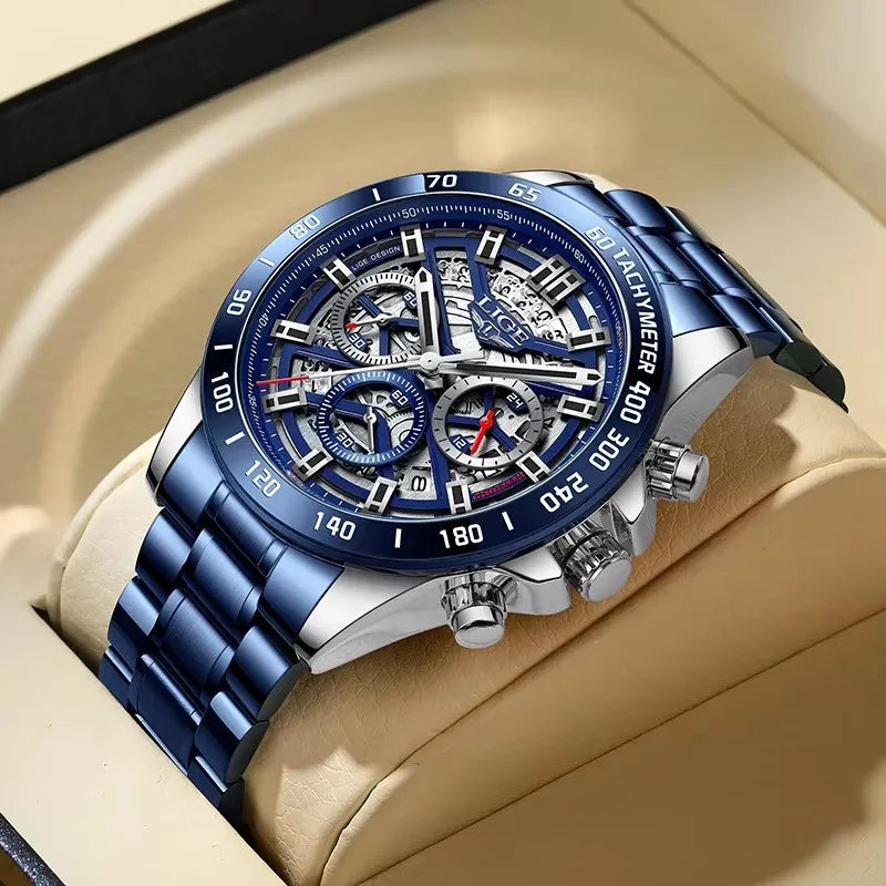 LIGE New Men Casual Sports Watch Top Brand Luxury Watch Waterproof Date Chronograph Stainless Steel Quartz Wristwatch for Men
