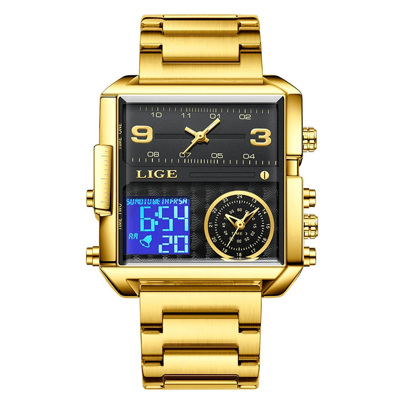 LIGE Fashion Man Wristwatch Waterproof Luminous Date Week Men Watch Digital Multifunction Luxury Quartz Men's Watches Reloj