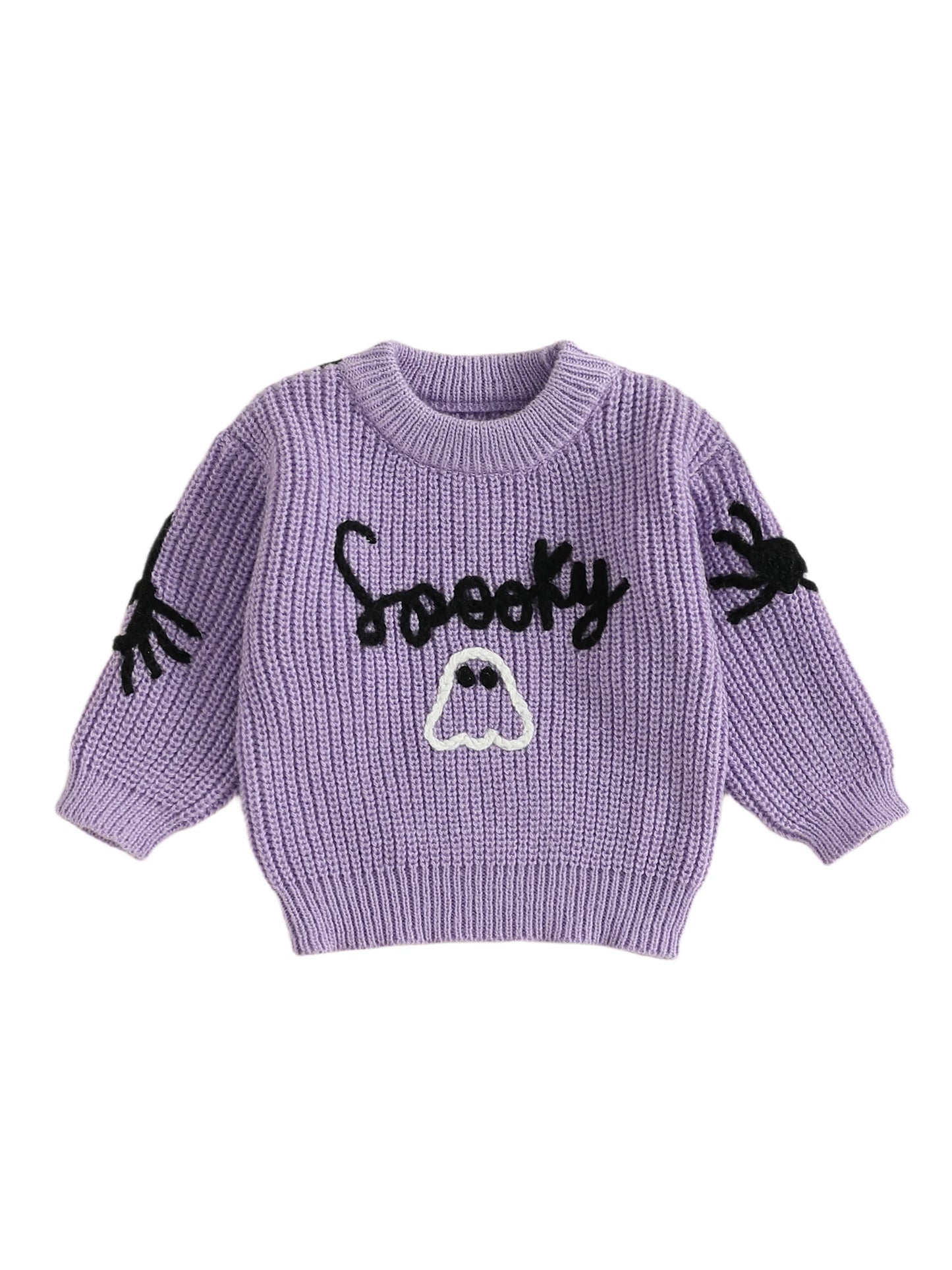 Baby Halloween Sweater Toddler Pumpkin Embroidery Pullover Infant Warm Crewneck Long Sleeve Tops for Boys and Girls