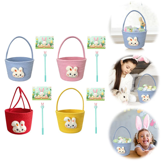 Easter Basket with Handle Bunny Gift Basket Easter Gift Storage Basket Cute Bunny Basket for Toddler Babies