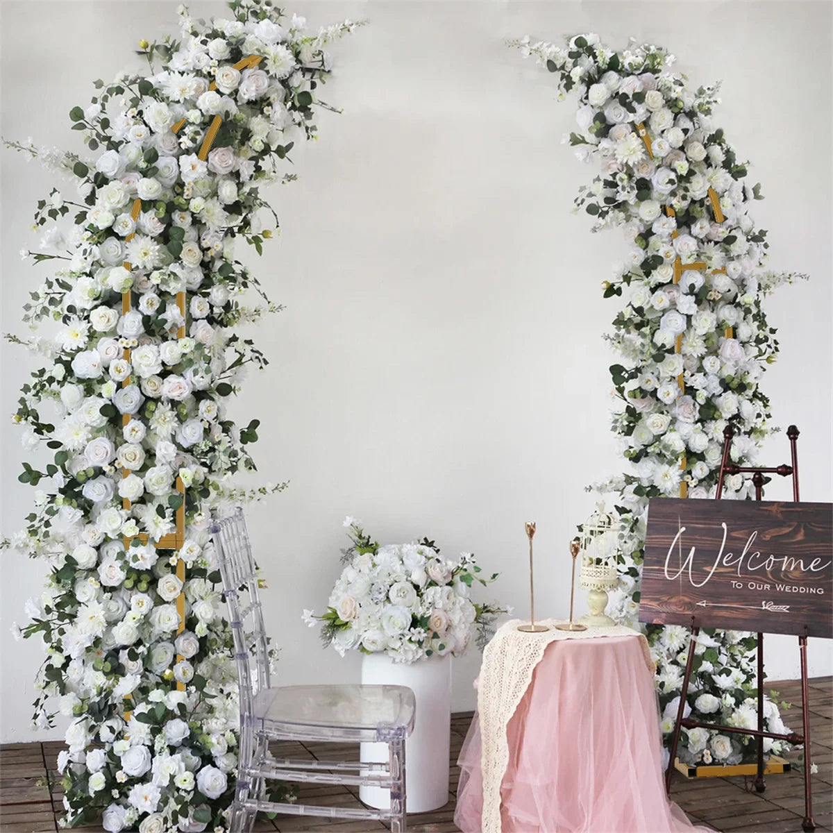 2pcs Curved Wedding Arch Backdrop Stand Balloon Arch for Ceremony Birthday Party Bride Baby Shower 5.9ft,6.9ft Half Moon Stand