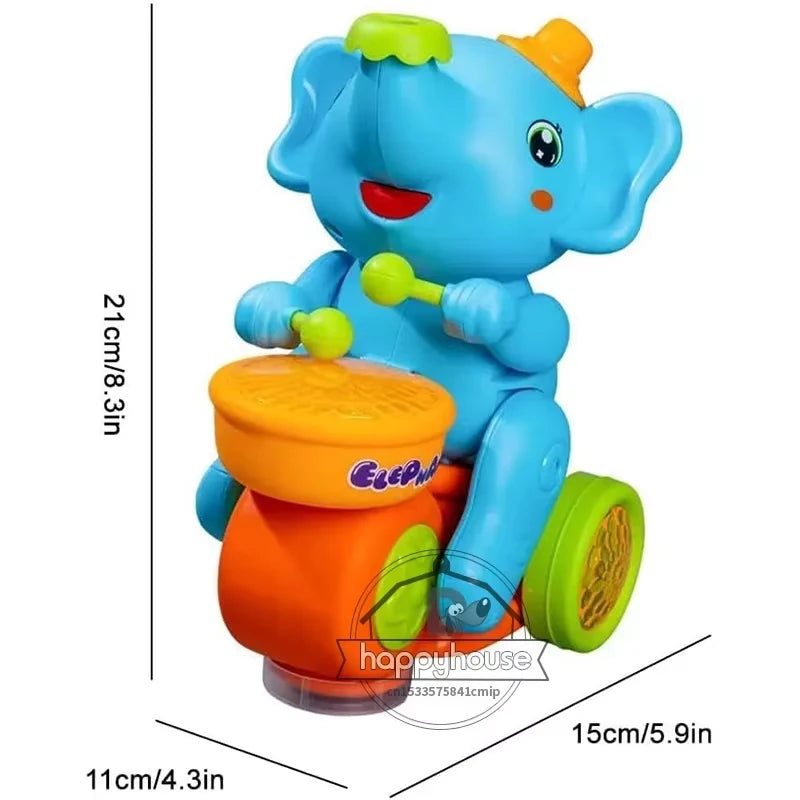 Musical Walking Elephant Drummer Toy, Children's Musical Walking Elephant Toy, LED Musical Elephant Lighting up Singing Toy Kids