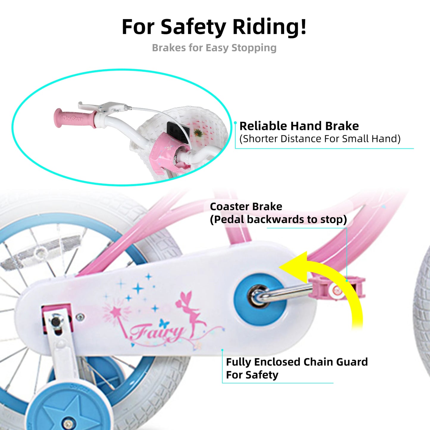 JOYSTAR Girls Bike for Toddlers and Kids Ages 2-8 Years, 12 14 16 18 Inch Kids Bike with Training Wheels, Handbrake and Basket