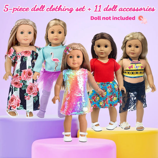18Inch&45Cm Pop Doll Clothes Dress Top Short Skirt Shoes Phone American Reborn Baby Doll Clothing Knapsack Accessories Girl Gift