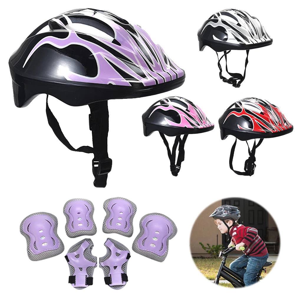 7Pcs Kids Helmet Knee Elbow Pad Sets Protective Gear Set Wrist Pad Kid Bicycle Cycling Safety Helmet Set Sport Protective Supply