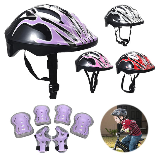 7Pcs Kids Helmet Knee Elbow Pad Sets Protective Gear Set Wrist Pad Kid Bicycle Cycling Safety Helmet Set Sport Protective Supply