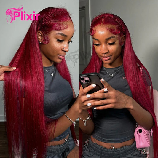 Burgundy 13x6 Hd Lace Frontal Human Hair Wig Red 99j Colored 13x4 Bone Straight Human Hair Wigs 30 Inch Brazilian Lace Front Wig