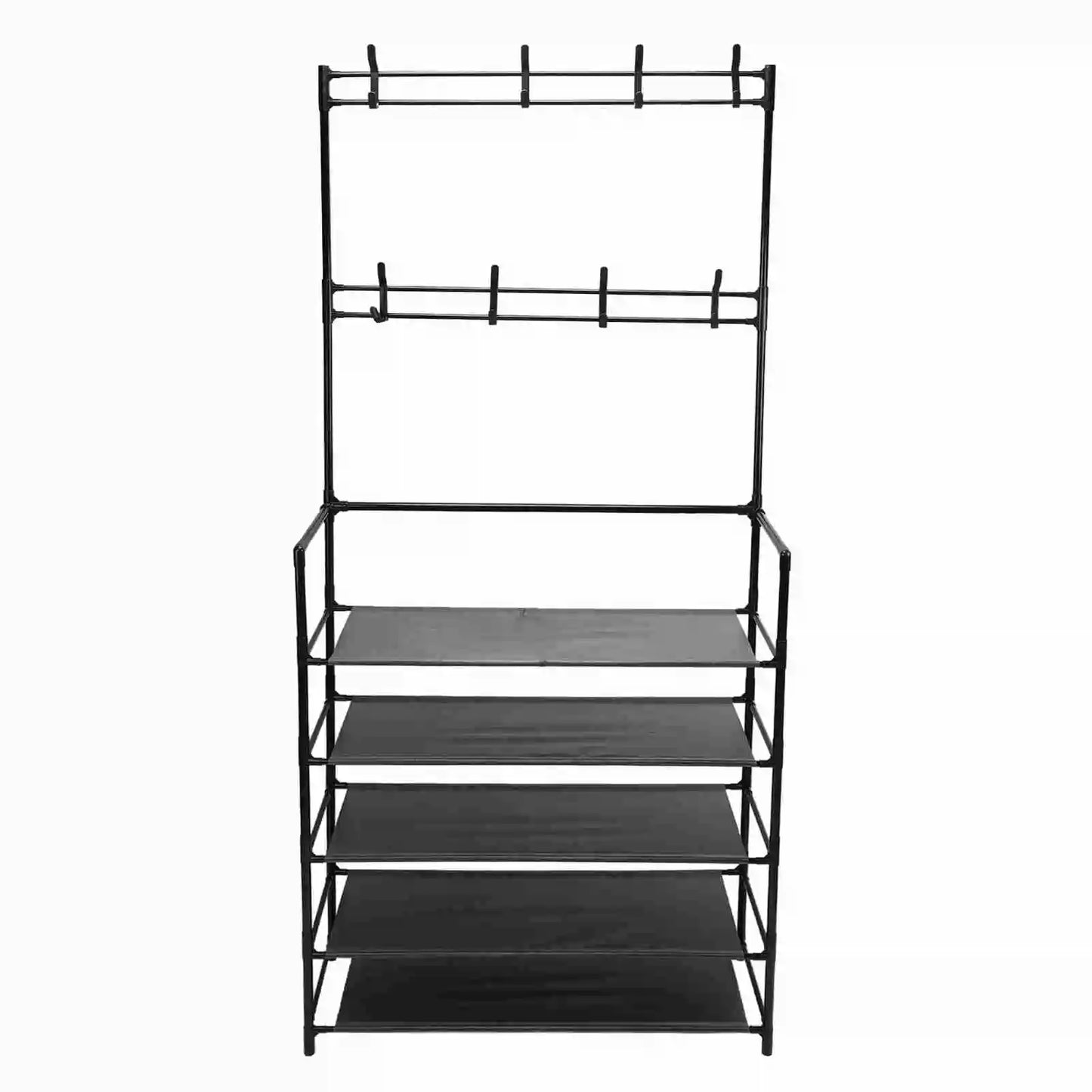Coat Rack Stand Space Saving Freestanding Entryway Clothes Hanging Organizer Metal 2 In 1 Multifunction with Hooks for Office