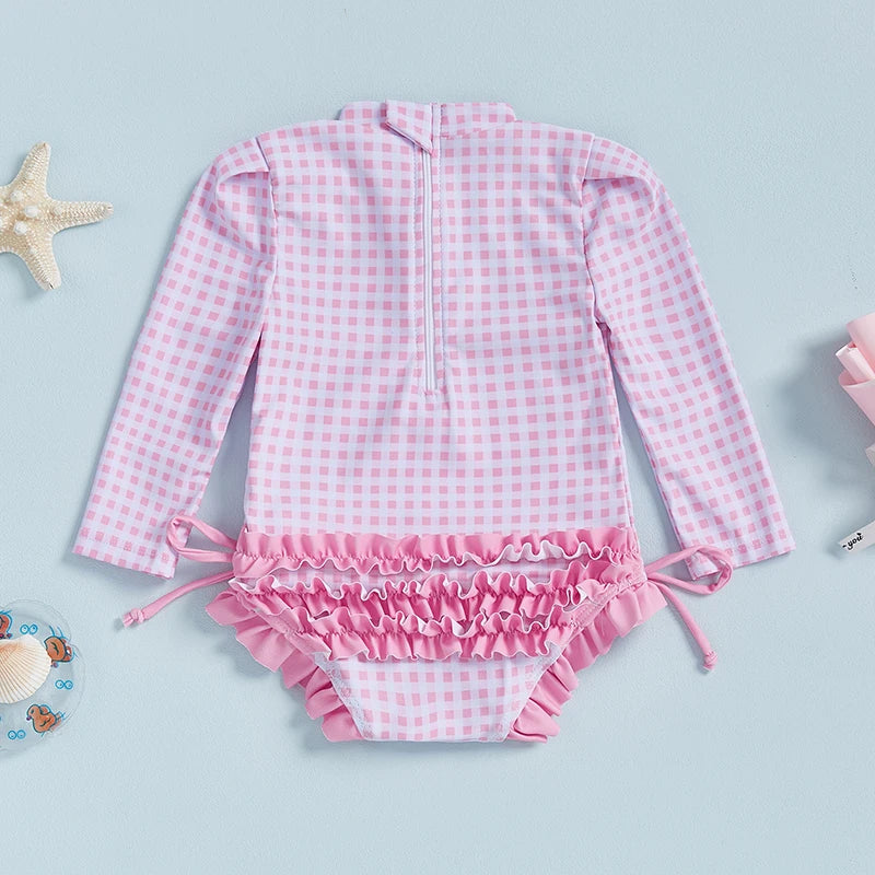Women s Long Sleeve Rash Guard Swimsuit with Ruffle Trim and Floral Print  Bathing Suit Swim Romper for Girls