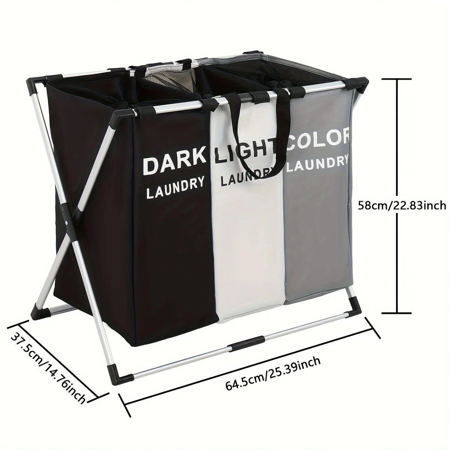 1 large three-layer laundry basket, Dirty Laundry Basket Organizer 47.55 gallon foldable basket/sorter with waterproof Oxford ba