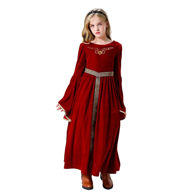 Vintage Style Halloween Costume Long Sleeve Princess Dress with Belt for Toddler Role-Playing Party Cosplay Outfit Retro