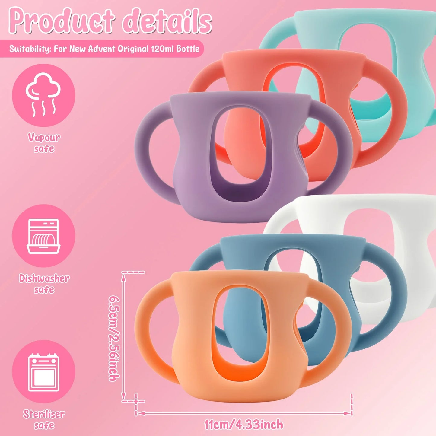 6Pcs Silicone Sleeves Silicone Baby Bottle Cover with Handle Anti Slip Heat Resistant Glass Bottle Sleeve 120/240ml Bottle Cover