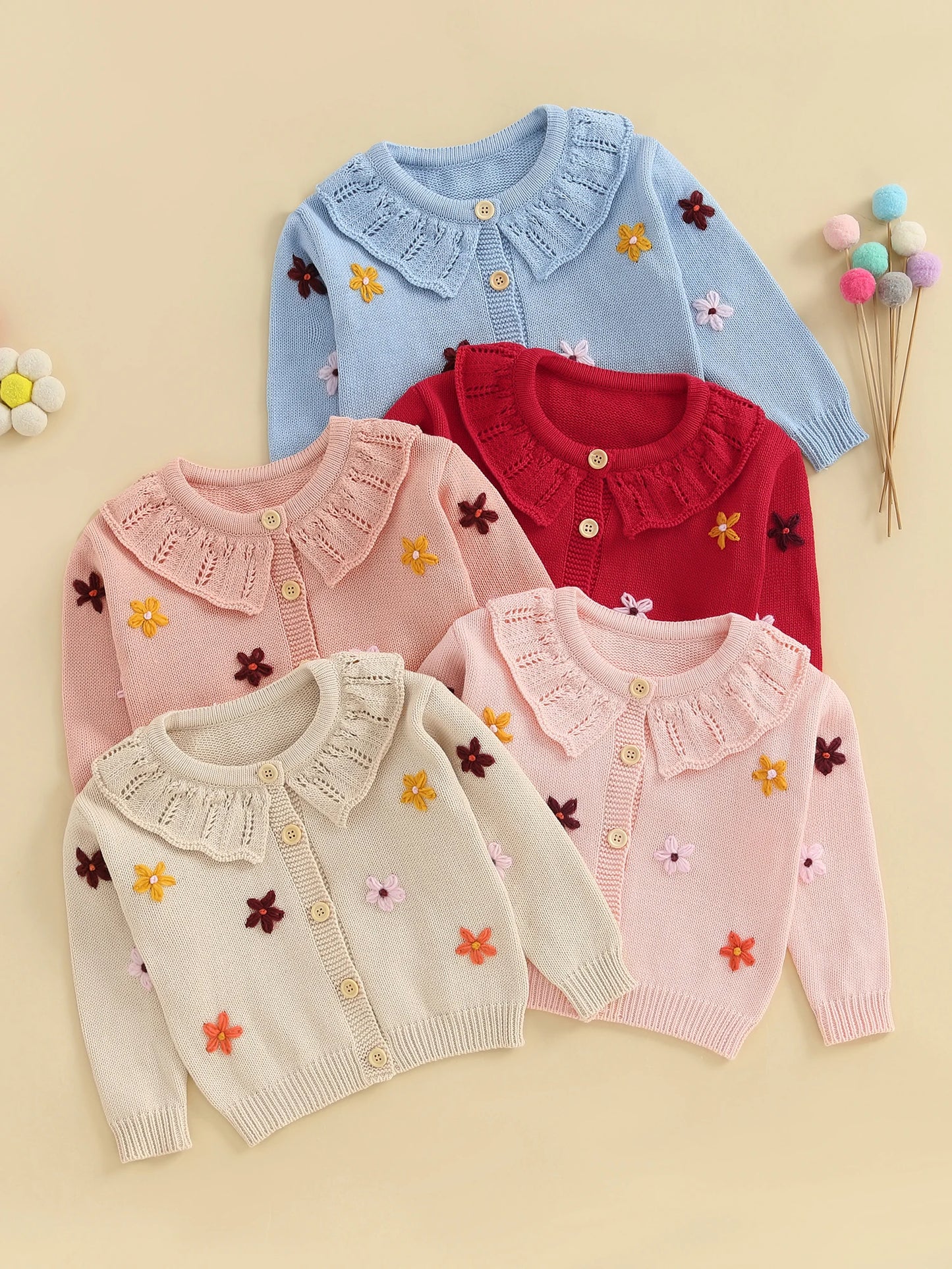 Infant Girl s Floral Embroidered Cardigan Sweater with Button Closure and Long Sleeves - Knit Top for Toddlers